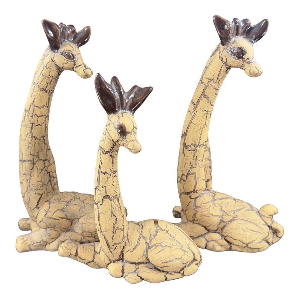 Hand Painted 1980s Ceramic Giraffe Set 2 Tall Whimsical Figurines Brown Textured